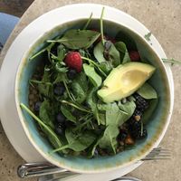 Interesting mix between salty - salad, lentils, tomatoes, and sweet - berries 😊  at Cafe Fingerlos in Salzburg