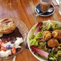 Mushroom croquettes + churro pancakes at Naim  in Paddington
