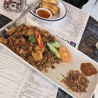 tofu nasi goreng without egg & spring rolls at Ekachai in South West London