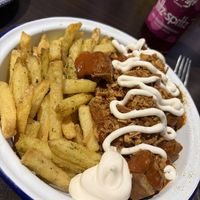 Currywurst Vegan Herman Style mit Pommes   at Herman ze German in Loerrach