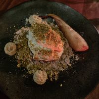 Pear & pistachio with a truck of crumble (requested!) 🥹 at The Meets Restaurant in Amsterdam