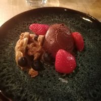 Mouse au Chocolat with a nut-Bar and some caramel(?) - sauce at The Meets Restaurant in Amsterdam