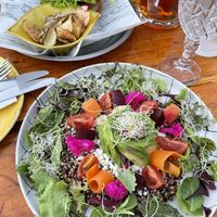 Piedra Roja bowl and veggie burger  at Roots in San Pedro De Atacama