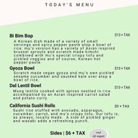 Sample menu  at Mu Denver in Denver