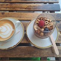 Chocolate mousse and vegan  latte at Organic Kitchen in Casablanca
