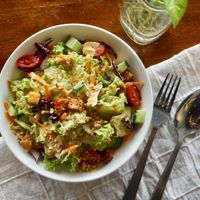 Caesar salad with house-made dairy free Parmesan cheese at Pando Cafe in Kota Kinabalu