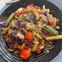 Miso wok with rice noodles   at Restaurante Amaltea in Cordoba