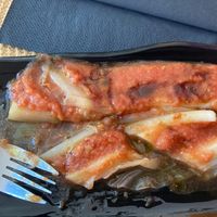 Leek with tomatoe at Restaurante Amaltea in Cordoba