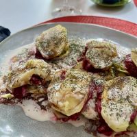 Potato, beetroot, avocado in light dill saucee  at Restaurante Amaltea in Cordoba