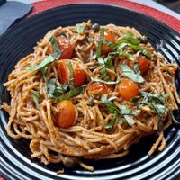 Fresh tomato sauce pasta  at Restaurante Amaltea in Cordoba