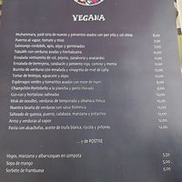 Menu vegano at Restaurante Amaltea in Cordoba