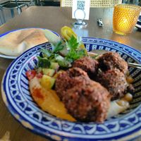 Falafel Plate with Hummus and Pita at Grand Café Lochergut in Zurich