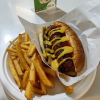 Hotdog, which came accompanied with fries at Falafel Street in Valletta