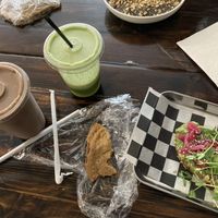 I call this breakfast the hangover cure. The awakening smoothie -> Green Machine Juice -> Chocolate chip cookie -> Avocado toast  at Root in Newport