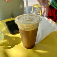 Salted caramel oat latte  at Root in Newport