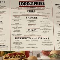 menu  at Lord of the Fries in Wellington