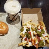 Parma mini burger / Mexican loaded fries /  Peanut butter shake at Lord of the Fries in Wellington
