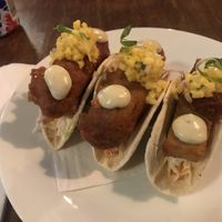 Fish (hearts of palm) tacos with coleslaw, mango salsa and tarter sauce   at Nateure's Plate in Peterborough