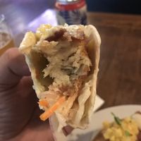 Fish (hearts of palm) tacos with coleslaw, mango salsa and tarter sauce.  at Nateure's Plate in Peterborough