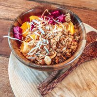 Red smoothie bowl at Nourish in Hoi An