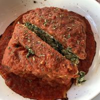 Spinach Tofu Lasagna (cut myself)  at Bobby V's in Kapaa