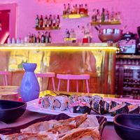 Tasty sushi at the bar other side of the street! at Legumi Sushi Vegan in Lisbon