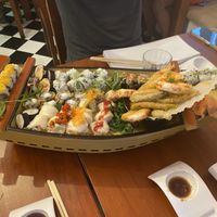 Tasting menu sushi boat!  at Legumi Sushi Vegan in Lisbon
