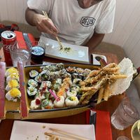 Sushi boat with tempura   at Legumi Sushi Vegan in Lisbon