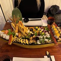 Huge sushi boat  at Legumi Sushi Vegan in Lisbon