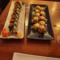 I think this is shrimp and the hot roll at Legumi Sushi Vegan in Lisbon