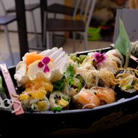 The famous sushi boat at Legumi Sushi Vegan in Lisbon