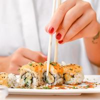 With orange and corn at Legumi Sushi Vegan in Lisbon