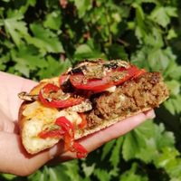 Hamburgpizza at Veggie Lunch in Santiago