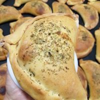 Empanada de pino de soya en masa de maíz/trigo  / Chilean pino empanada in wheat/corn dough mix at Veggie Lunch in Santiago
