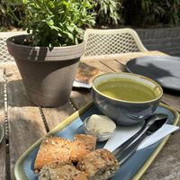 Fab vegan soup with humus   at De Roos in Amsterdam