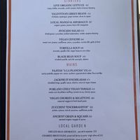 Vegan menu  at Cocina del Mar at Esperanza in Cabo San Lucas