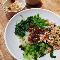 Thunder Tea Rice with additional carrot cake. at Thunder Tree 擂茶树 - VivoCity in Central Singapore