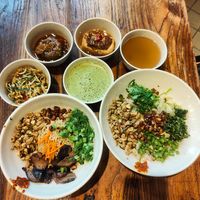 Noodles on left and rice on right at Thunder Tree 擂茶树 - VivoCity in Central Singapore