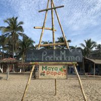 The wholes place name is “Pacha Mama” incl. Restaurant and camping area. You can find this piece in front of the place/ beach front  at Maya Papaya in Oaxaca