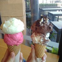 Pineapple mojito; strawberry and sour cherry prosecco; chocolate mandarin; at Island Gelato Company in Auckland