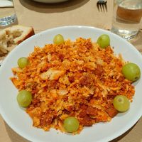 Migas con chorizo y uvas at La Piparra in Bilbao