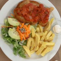 Breaded mushrooms. Fresh and crunchy! The salad was fresh too! at La Piparra in Bilbao