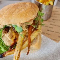 Roasted veg and humus on Ciabatta at Urban Food House in Bowness-on-windermere
