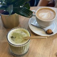 Matcha latte and coffee  at Mr. Morris in Tilburg