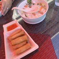 Coconut curry soup and veg rolls at Thonburi Thai Food in Collingwood