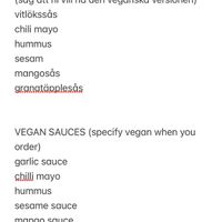Vegan sauces  at Mr Falafel in Malmo