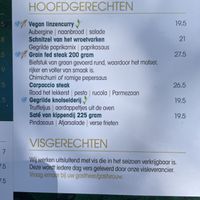 Menu  at Johanna's Hof in Castricum
