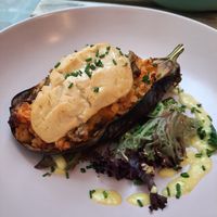 Eggplant topped with lentils at Pura Vida in Gran Canaria