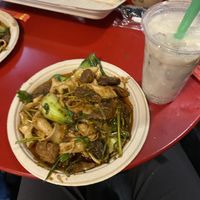 Vegan duck noodles and tofu pudding drink  at Very Fresh Noodles in New York City