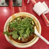 Spicy noodles with “duck"  at Very Fresh Noodles in New York City